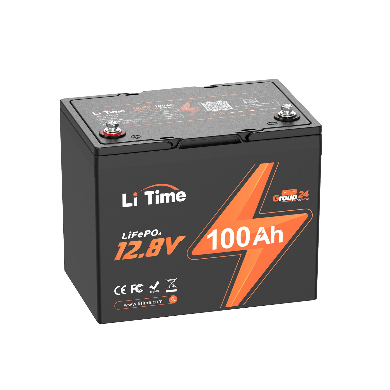 LiTime 12V 100Ah Group 24 Deep Cycle LiFePO4 Lithium Battery Pack 1
