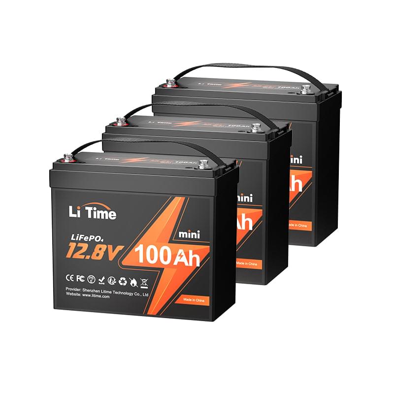A 3-pack of LiTime 12V 100Ah Mini LiFePO4 batteries