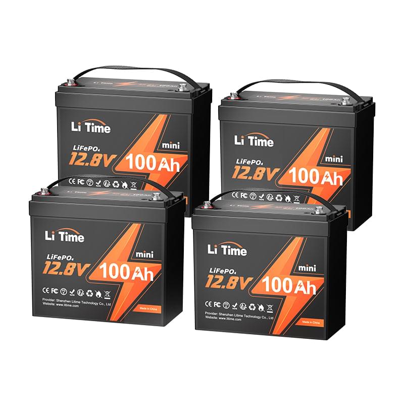 A 4-pack of LiTime 12V 100Ah Mini LiFePO4 batteries