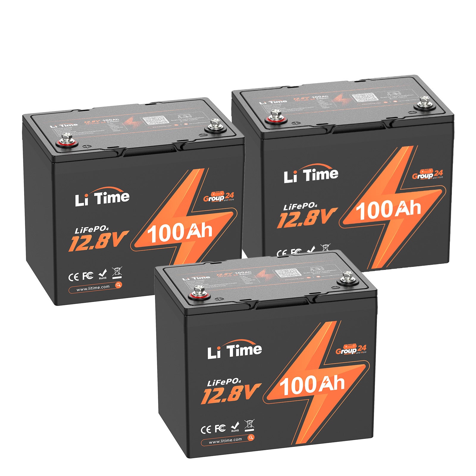 LiTime 12V 100Ah Group 24 Deep Cycle LiFePO4 Lithium Battery Pack 3