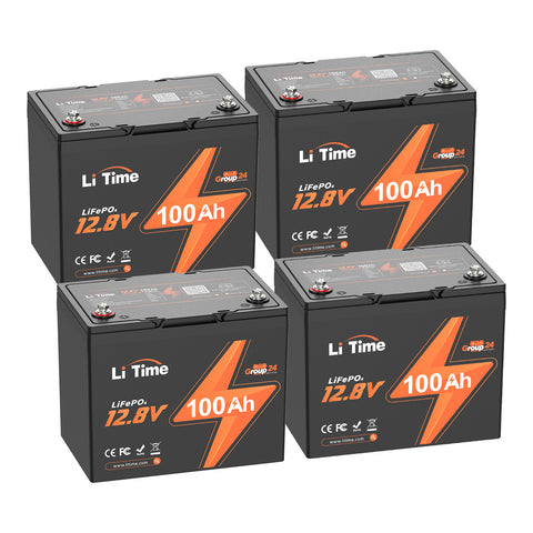 LiTime 12V 100Ah LiFePO4 Lithium Battery - Group 24 Size, 1280Wh, 4000+ Cycles For RV, Solar, Trailer