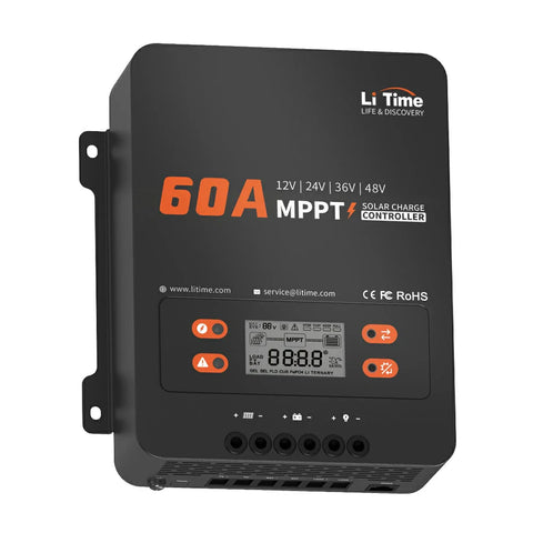 LiTime 60A MPPT 12V/24V/36V/48V Auto DC Input Solar Charge Controller, Build-in Bluetooth Adapter