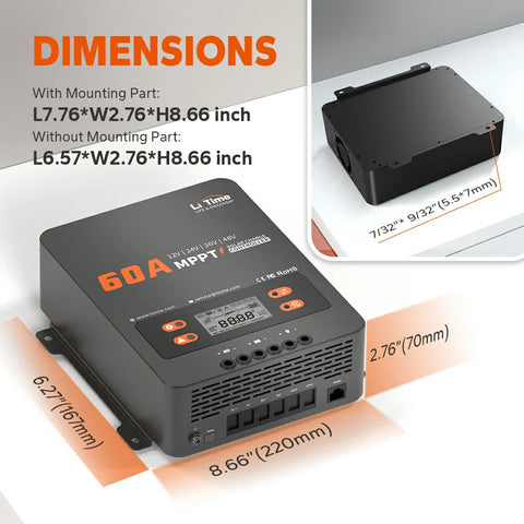 LiTime 60A MPPT 12V/24V/36V/48V Auto DC Input Solar Charge Controller, Build-in Bluetooth Adapter