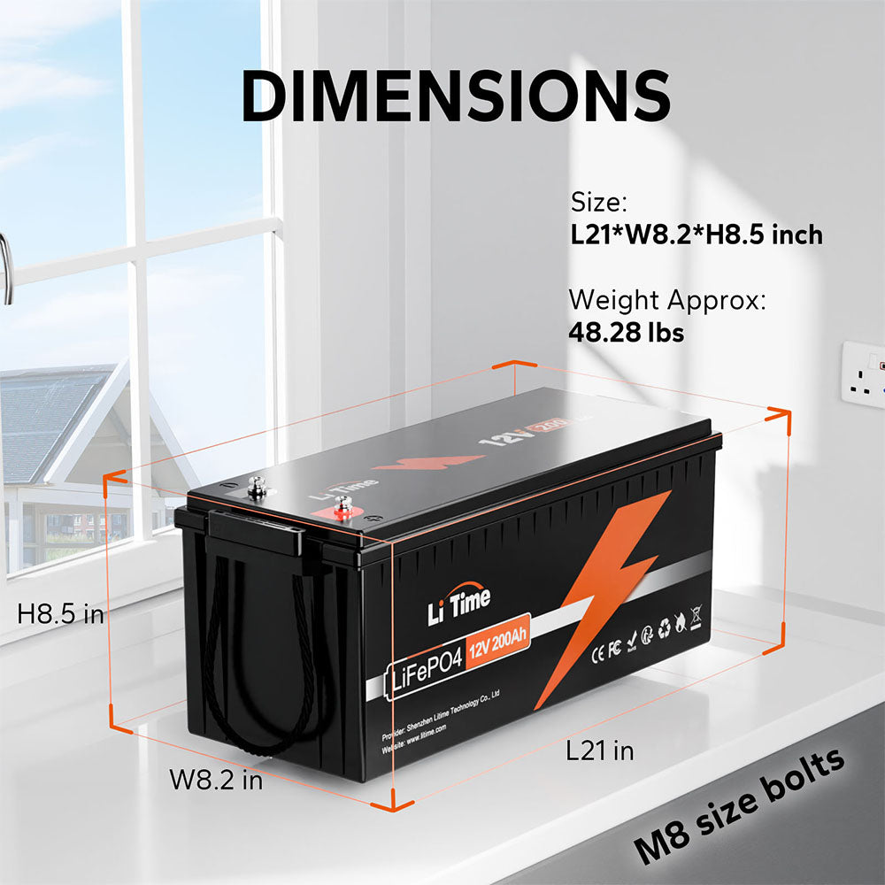 litime12v 200ah lithium battery size