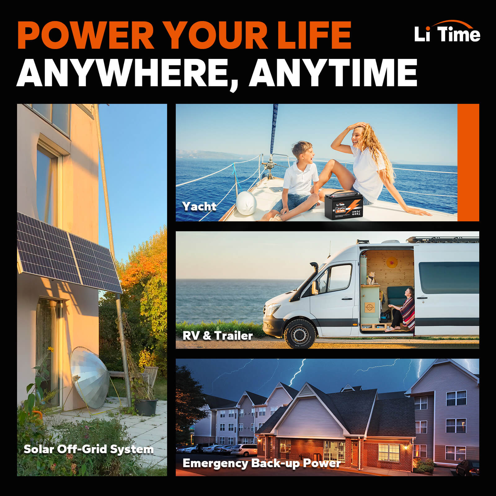 applications of litime 12v 100ah lifepo4 lithium battery-off-grid, boat, rv, energy back-up and more