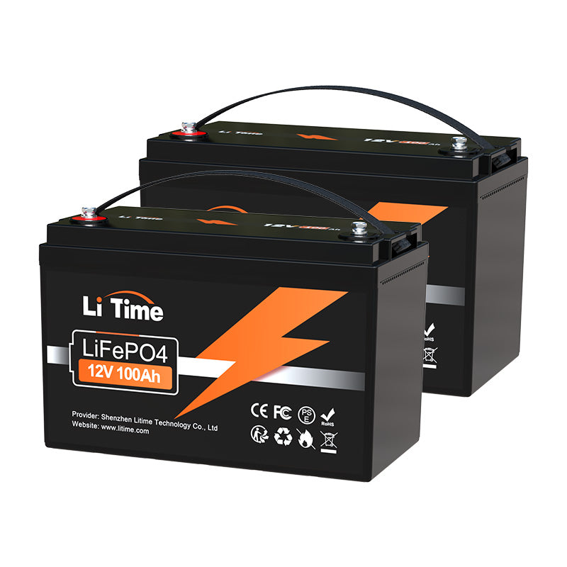LiTime 12V 100Ah LiFePO4 Lithium Battery, Built-In 100A BMS, 1280Wh Energy  - 2 Pack